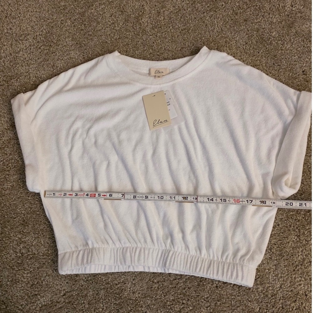 Elan Women White Terry Cloth Short Sleeve Elastic Hem Crop Top XL New - Picture 6 of 7